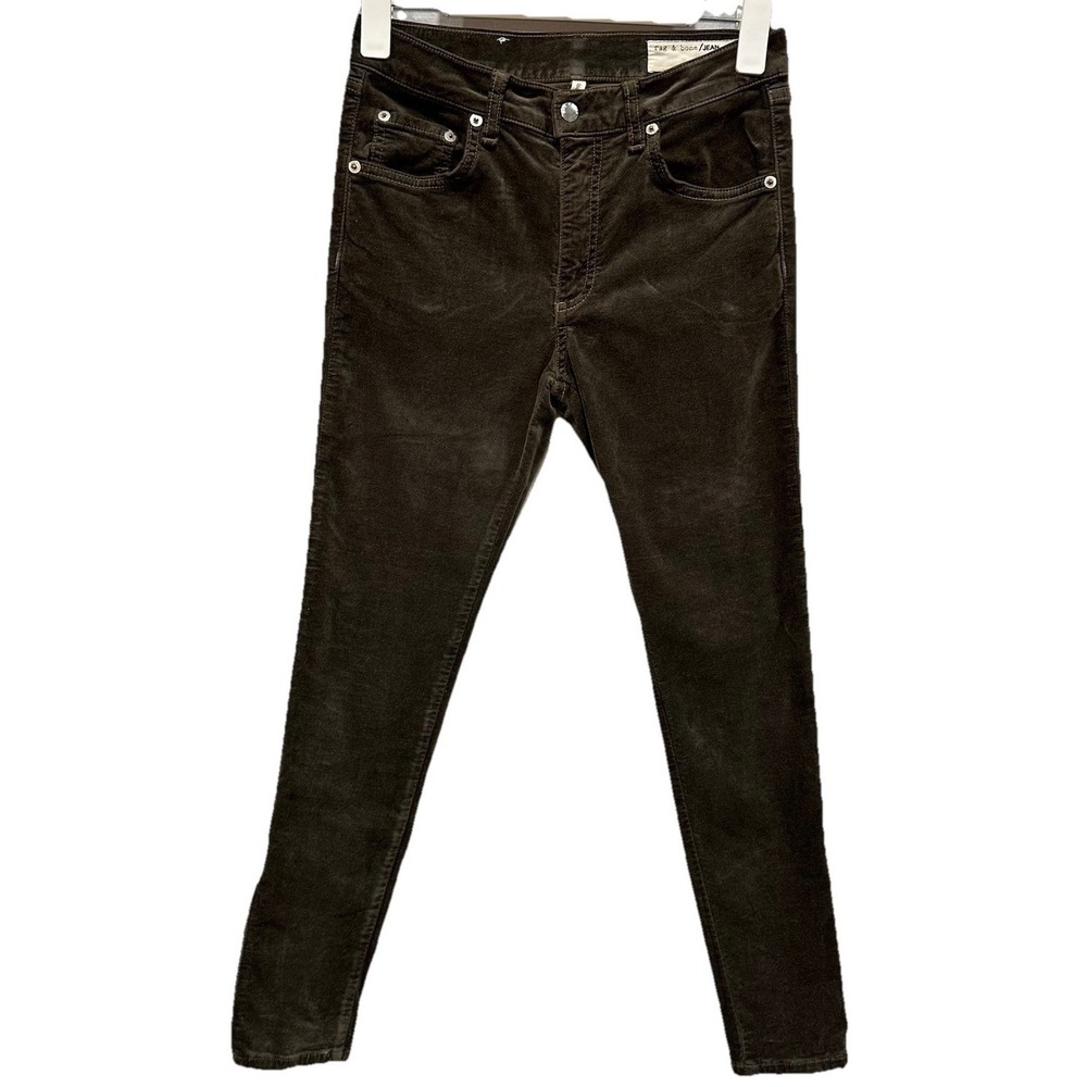 Rag & Bone Velour Jeans Legging Capri Womens 27 Ankle Zipper Olive Green Zip Up